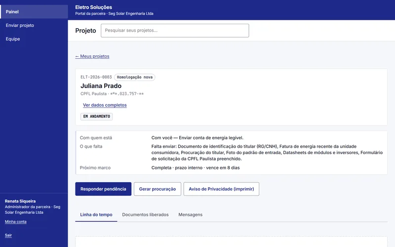 Ficha do projeto no portal: com quem está, o que falta e o próximo marco